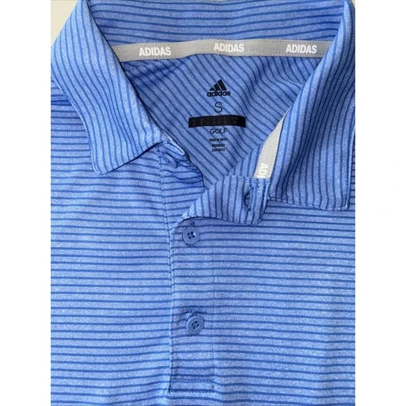 Adidas Golf Polo Shirt Men's S Small‎ Blue Striped Collared Short Sleeve Logo