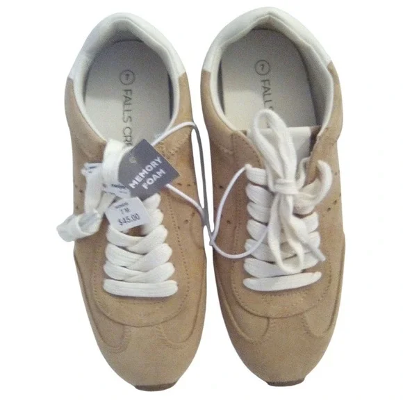 Falls Creek Womens Tan Faux Suede Memory Foam Sneakers Size 7 New