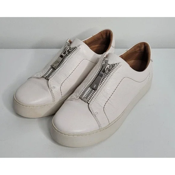 Frye Sneakers Womens Size 8.5 M Lena Zip Low White Leather 3471320