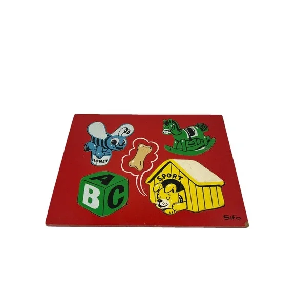 Vintage SIFO Wooden Toy‎ Puppy Honey Bee Shape Puzzle Read