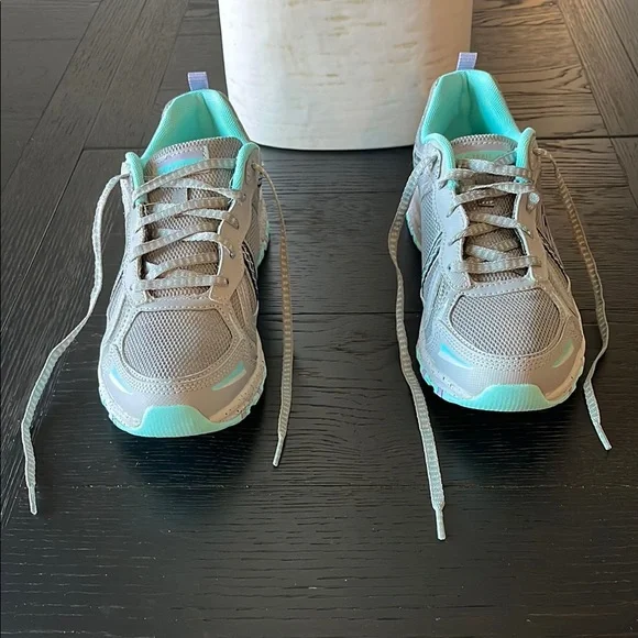 Skechers Trail Womens Grey Teal‎ Memory Foam Running Shoes Sneakers