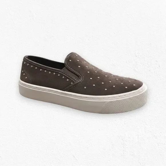 Coach Cameron Studded Suede Slip-On Platform Sneakers Fatigue Brown 5M EU 35