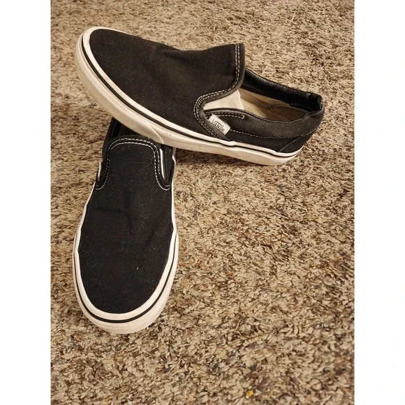 Vans Classic Slip On Black White Canvas Sneakers Men 4.5 Women 6 721565