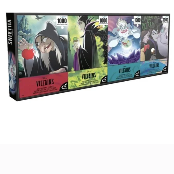 1000 X4 Disney Villains Collector Puzzle Set — Red, Green, Teal, Purple Accents