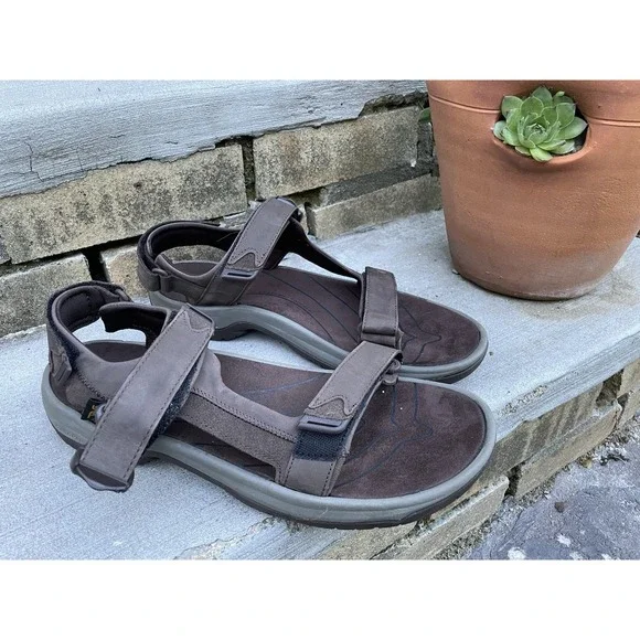 Teva Langdon Brown Leather Hook & Loop Waterproof Sport Strap Sandals Mens 13