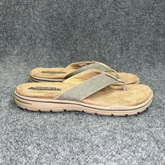 Skechers Rosen Sandals Men's 10 Khaki Athletic Outdoor Summer Beach Flip‎ Flops