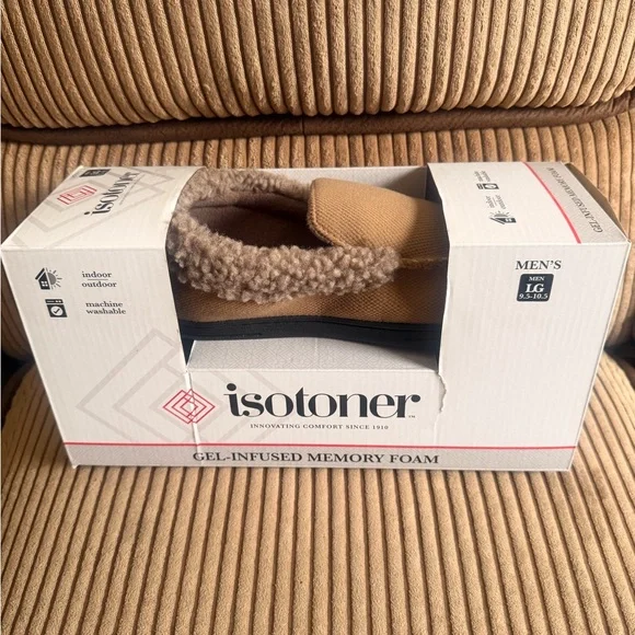isotoner Men's Tan Memory Foam Fleece-Lined Slippers