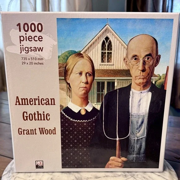 AMERICAN GOTHIC 1000 Piece Puzzle 1930 FARMER Painting Grant Wood COMPLETE!