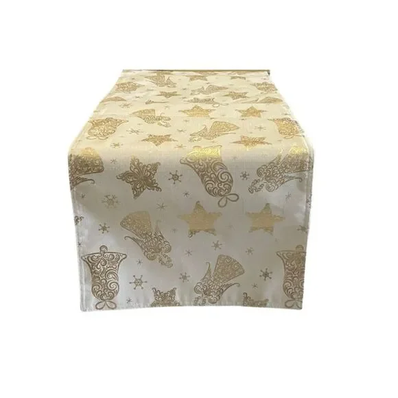 Christmas Table Runner 14 x 72 White and Gold Angel Chimes Decorative Polyester