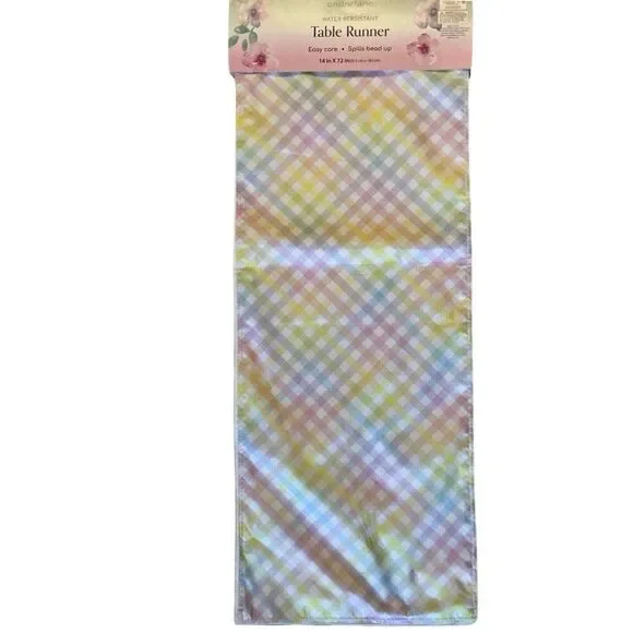 Table Runner 14 X 72 Inch Gender Reveal Pastel Plaid Water Resistant Easy Care