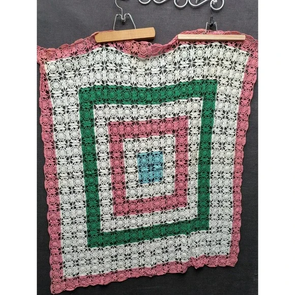 Vtg Handmade Tablecloth Cotton Crochet 42