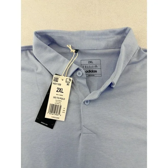 ADIDAS Men's Go-To‎ Polo Shirt, NWT, 2XL XXL, HS1109, Color: Blue Dawn Melange
