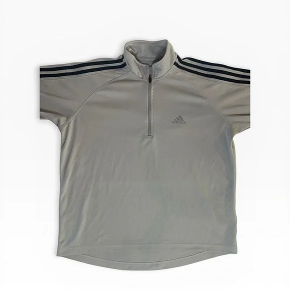 adidas Light Gray Short-Sleeve Quarter-Zip with Black Shoulder Stripes