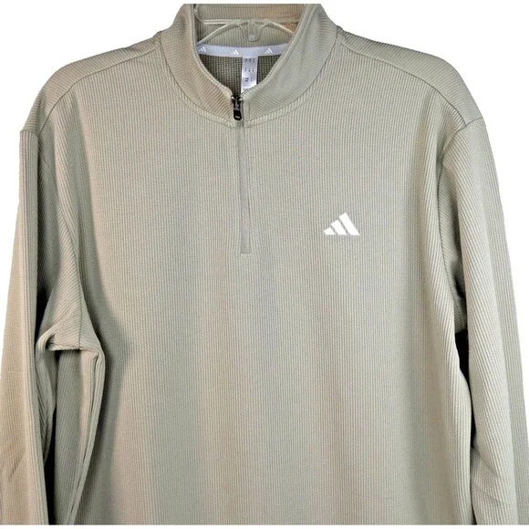 New Men's Adidas Golf Ultimate 365 Textured 1/4 Zip Pullover Medium Putty Beige