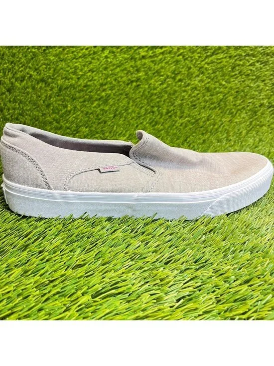Vans Asher Chambray Slip-On Womens Size 11 Gray Athletic Skate Shoes Sneakers