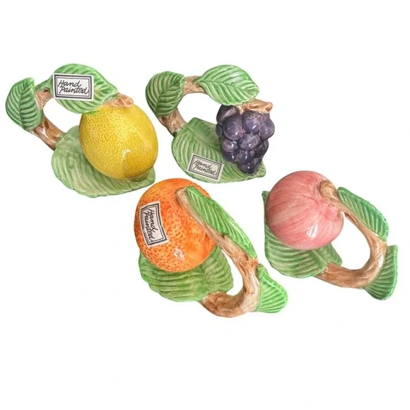 Vintage | Fitz and Floyd | 1990 Ceramic Fruit Napkin Rings‎ | Set of 4