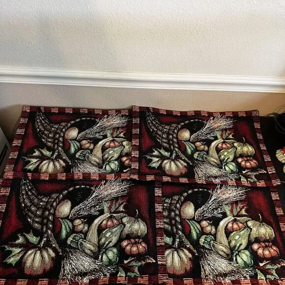 Arlee Home Fashions Fall Harvest Burgundy Tapestry Placemats Cornucopia Set Of 4
