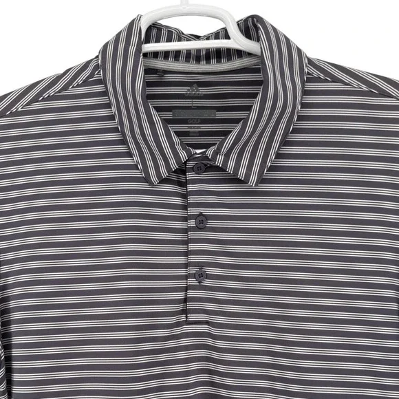 Adidas Golf Mens Large Polo Shirt Grey White Striped Innisbrook Short Sleeve L