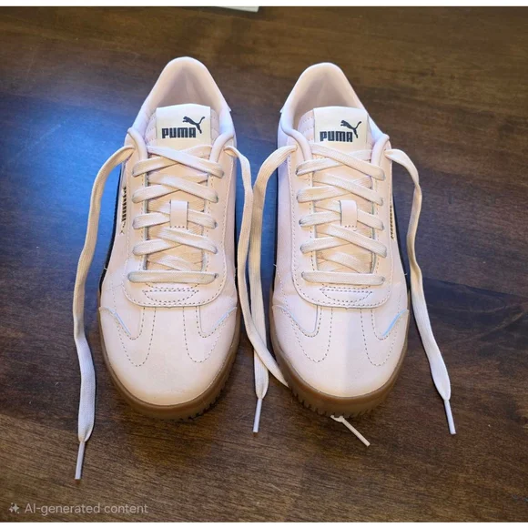 Women's Puma Club 5V5 Sneakers Size 7.5 Island Pink with Blue Stripes worn twice