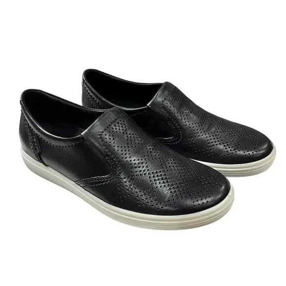 ECCO Soft 7 Slip-On Sneakers SIZE 36 Black Perforated Leather Walking Shoes NIB