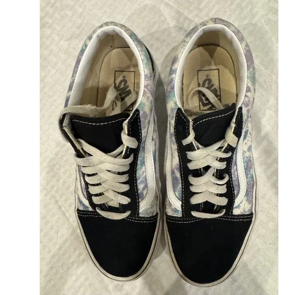 Vans Old Skool Sneakers Womens 8.5 Black‎ Tie Dye Low Top Good Suede Canvas