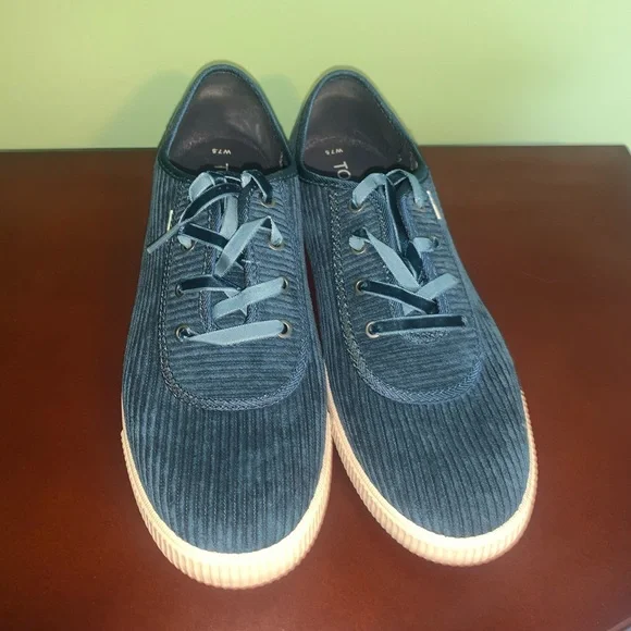 Tom's Teal Corduroy Comfort Sneakers Topanga Preppy Shoes Size 7.5 Velvet Blue