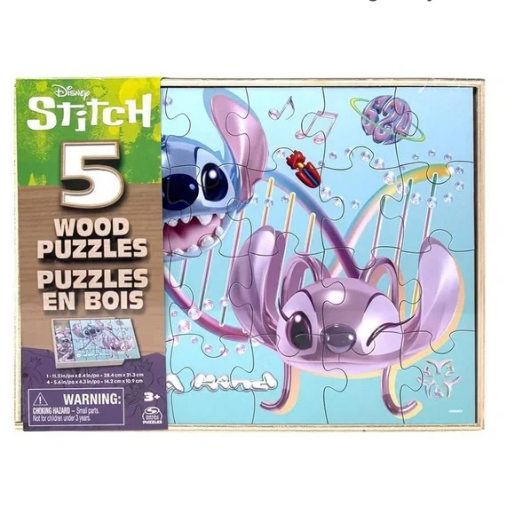 Disney Lilo & Stitch 5-Pack Jigsaw  Puzzle in Wooden Storage Box