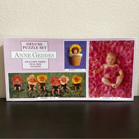 Anne Geddes Deluxe Puzzle Set Sealed Three Full Sized Puzzles New In Box 2001