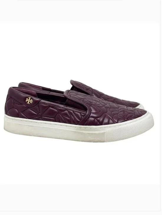 Tory Burch Sela Burgundy Floral Quilted Leather Slip On Sneakers size 6