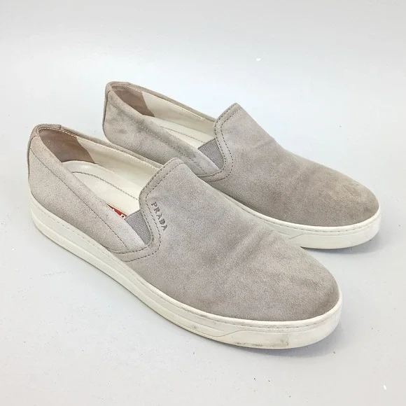 Prada Slip-On Sneakers Womens EU38.5 US 8.5 Grey Suede Platform Shoes