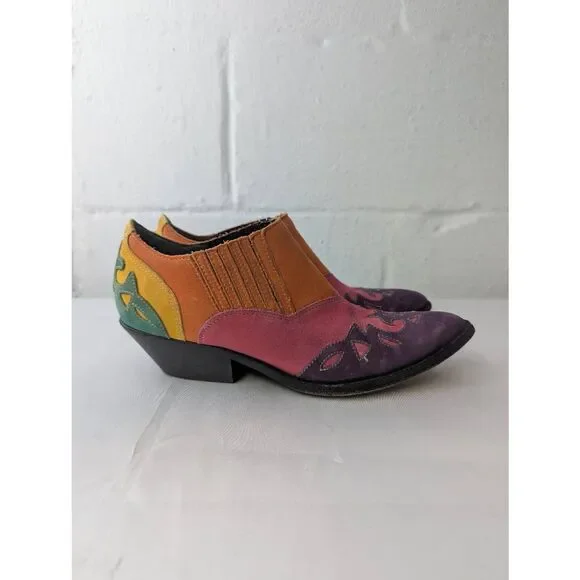 Corral Circle S Rainbow Multi Color Cowgirl Western Low Boots‎ sz 7.5