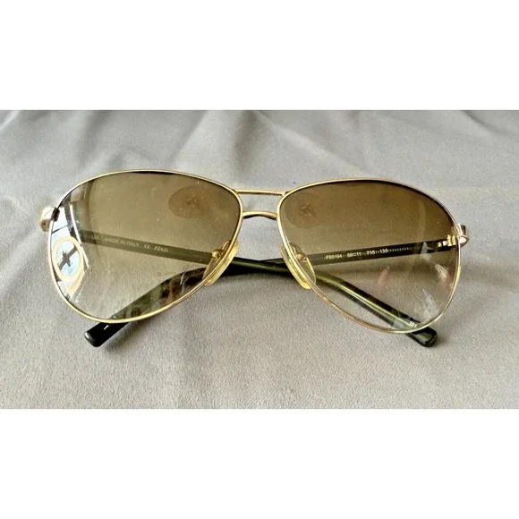 FENDI FS 5194 Aviator Sunglasses Light Gold Green Designer Metal Double‎ Bridge