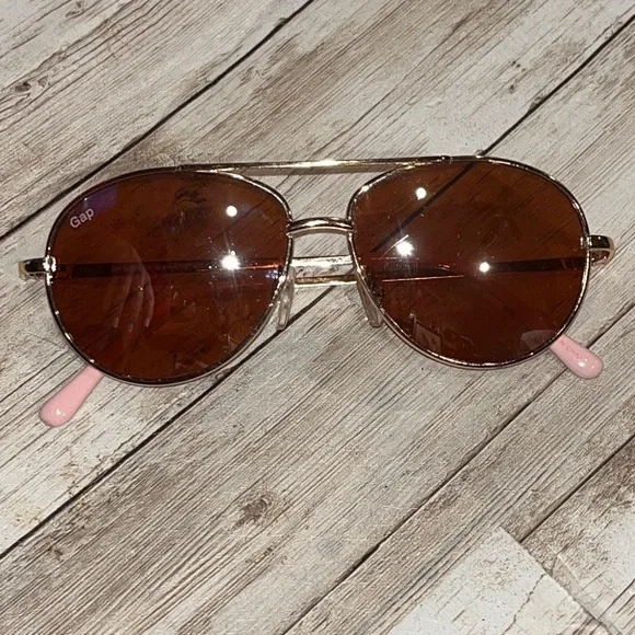 Gap small rose gold mirrored Aviator Sunglasses with pink tips on arms