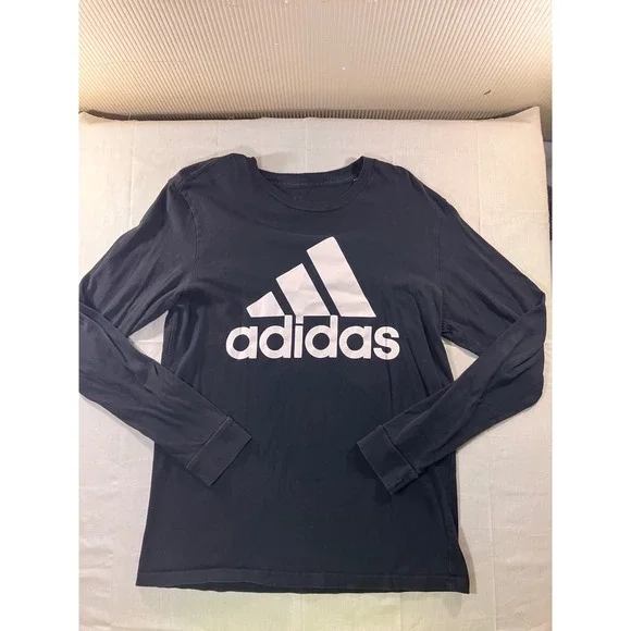 Adidas Black Long Sleeve T Shirt Men's‎ Size Medium M Cotton Logo Graphic Tee