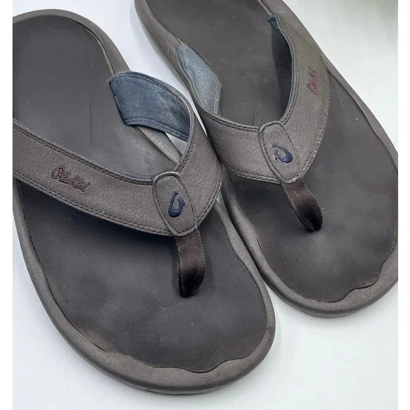 OLUKAI Mens Shoes OHANA Brown Flip Flops Sandals Thongs Size 14‎ Slip On