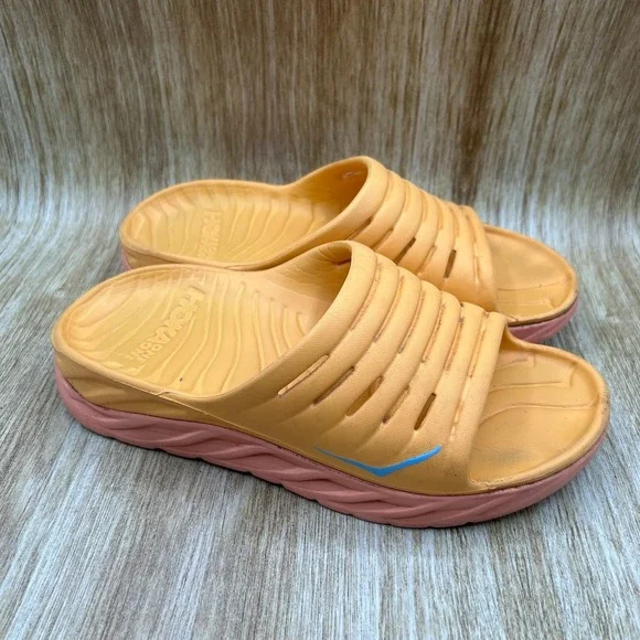 Hoka One One Ora Recovery Slide 2 Men's 9 Womens 11 Yellow Shell Coral Sandals