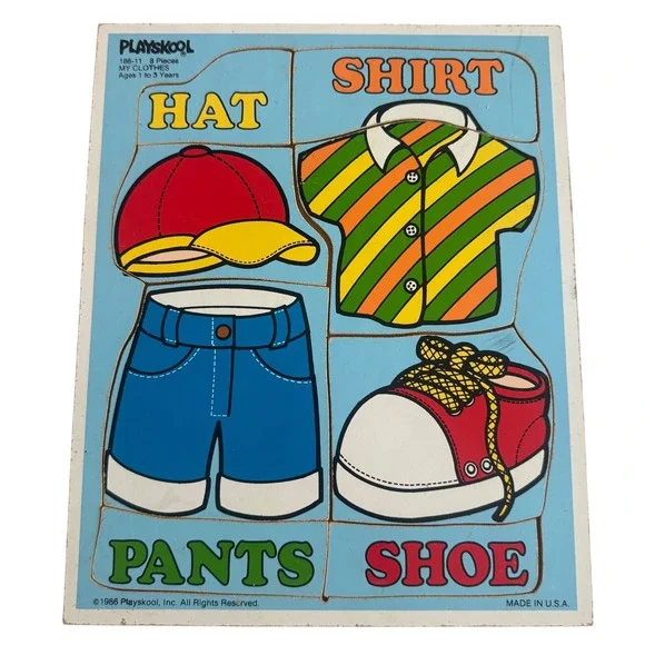 Playskool 1986 My Clothes Wooden Puzzles for Toddlers Ages 1 to 3 Years 8 Pieces