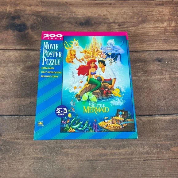 Golden The Little Mermaid Movie Poster Puzzle Kids 300pc Blue Good Vintage 2x3ft
