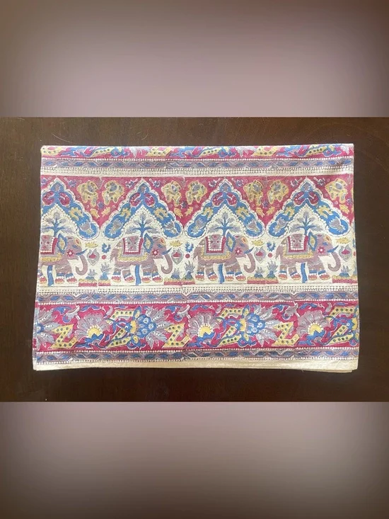 Vintage Indian Imports Tablecloth Block Print W Elephants Boho Hippie Chic 52x72