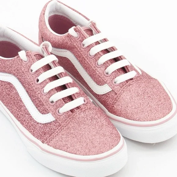 Vans old school pink glitter trainers lace up women’s tennis shoes size 6.5