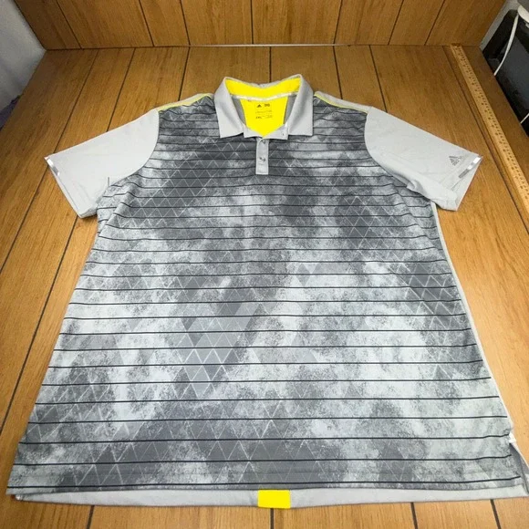Adidas Golf Mens Climachill Polo Shirt 2XL Grey Yellow Geometric BC2317