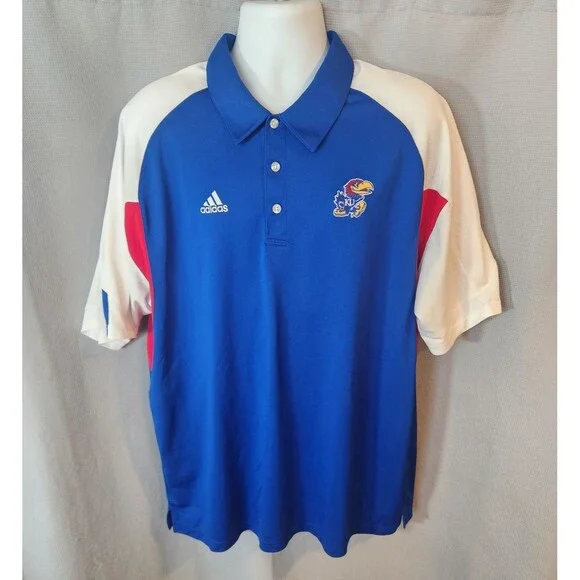 Adidas Kansas Jayhawks Polo Shirt ClimaCool Polyester Mens‎ XL Blue White Red