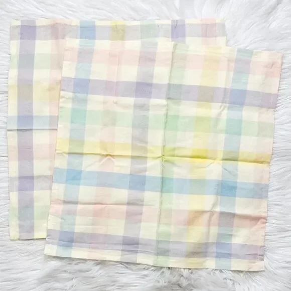 Easter Plaid Pastel Cloth Napkins Purple Blue Yellow One Size Set 2