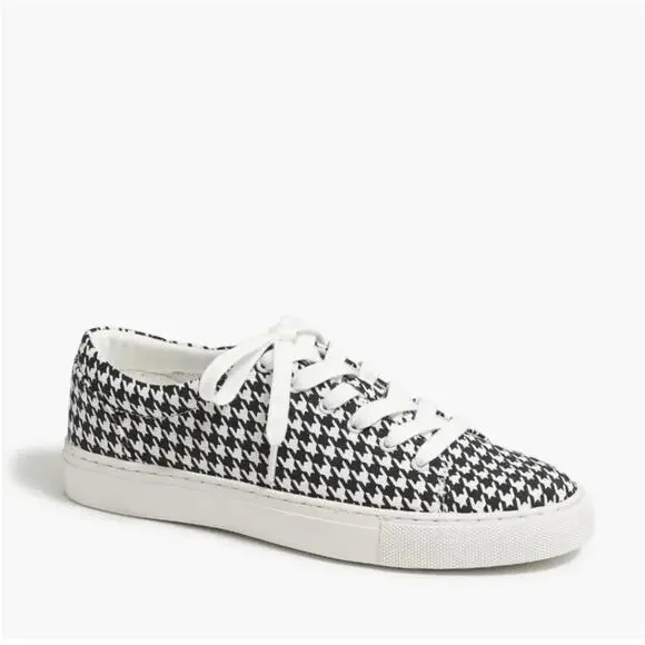 J. Crew Black White Houndstooth Checker Road Trip Tennis Shoes Sneakers 6.5