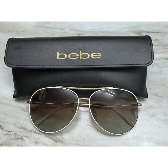 Bebe Womens Aviator Gold White Summer Festival Sunglasses With Case