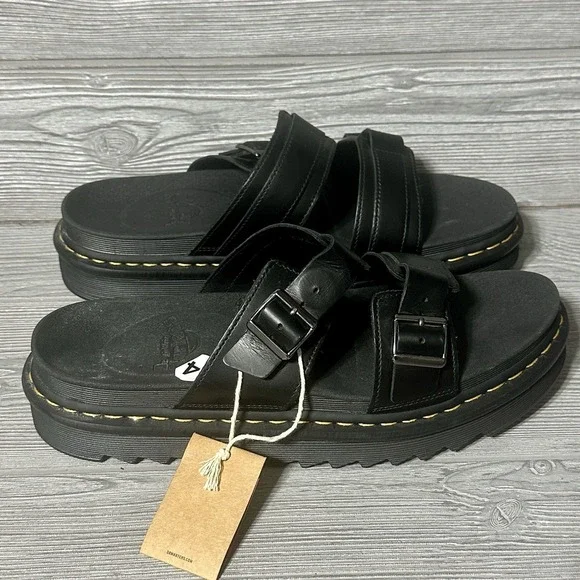 Dr. Martens Myles Brando Leather Slide Sandals Black Mens 14 US‎ 23523001 New
