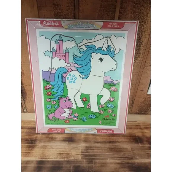 1984 Sealed 189-3 MY‎ LITTLE PONY G1 MAJESTY & SPIKE Wooden Puzzle Playskool 9Pc