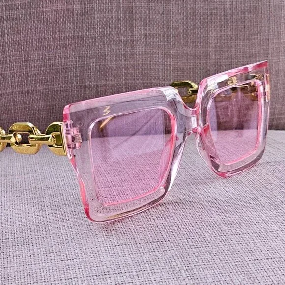 Fashion Women Sunglasses Pink Frame Gold Tone Temple Fancy Eyewear Shades