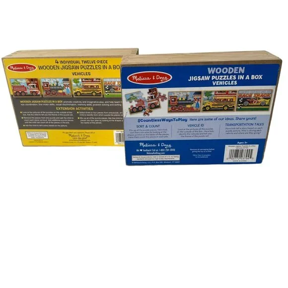 Melissa & Doug‎ Wooden Jigsaw Puzzles In A Box - Vehicles Set of 4 Ages 3+