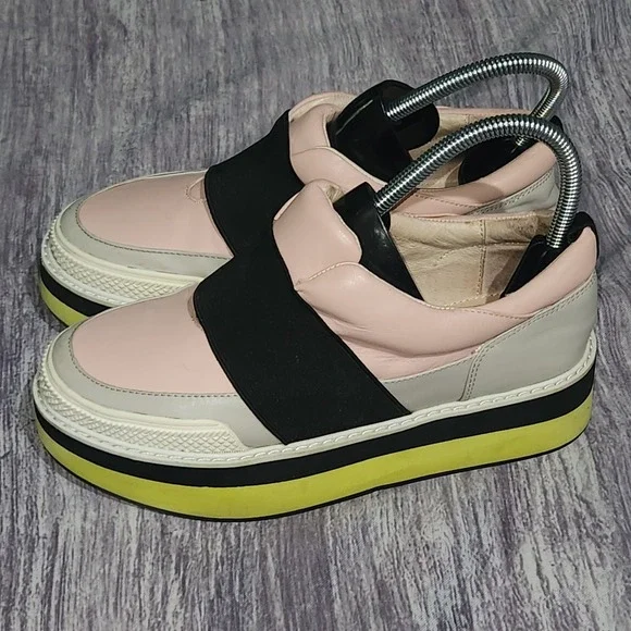Shellys London Platform Slip On Sneakers Shoes Pastel Pink Color Block